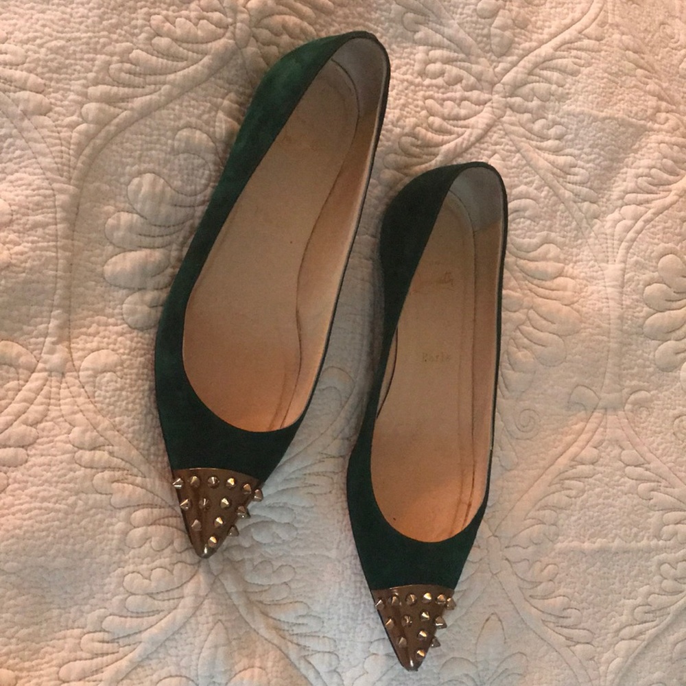 Christian Louboutin Green and Gold suede Flats!